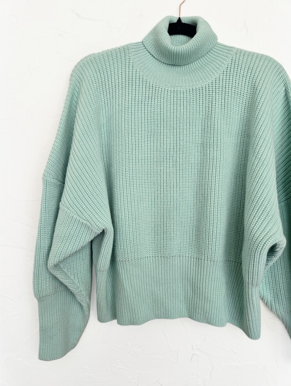 PAPER London Wool Chunky Knit Cropped Turquoise Sweater, S